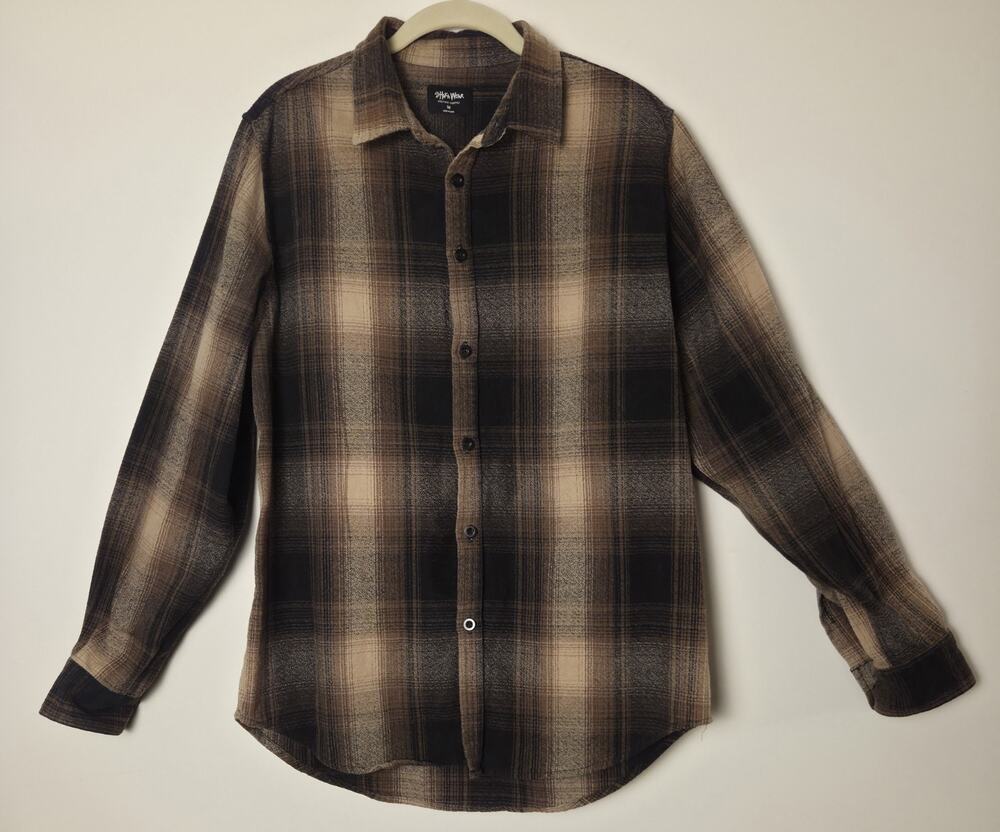 Shaka Men's Plaid Flannel Shirt Size M Brown Long Sleeves